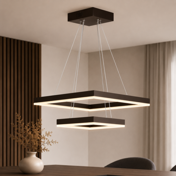 Lustra LED Minimalist Square cu Telecomanda wifi 2.4G 50cm+30cm Maro lumina/rece/calda/neutra