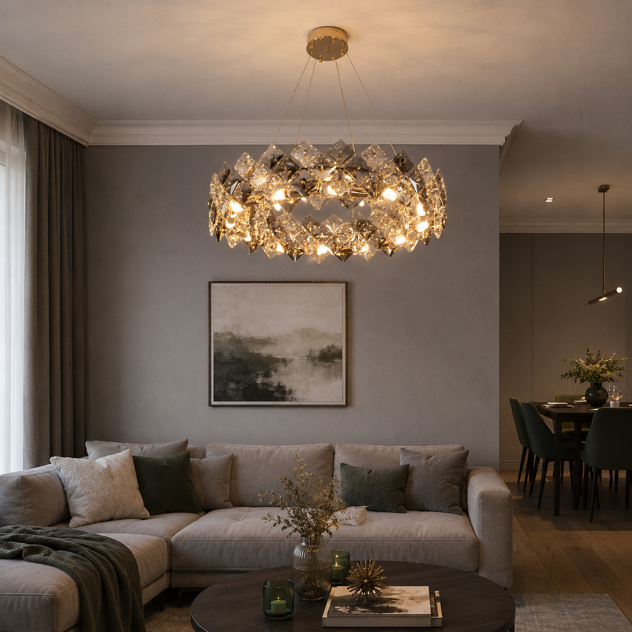 Candelabru Cristal Luxury Gold pentru Living Modern – Design Elegant LED