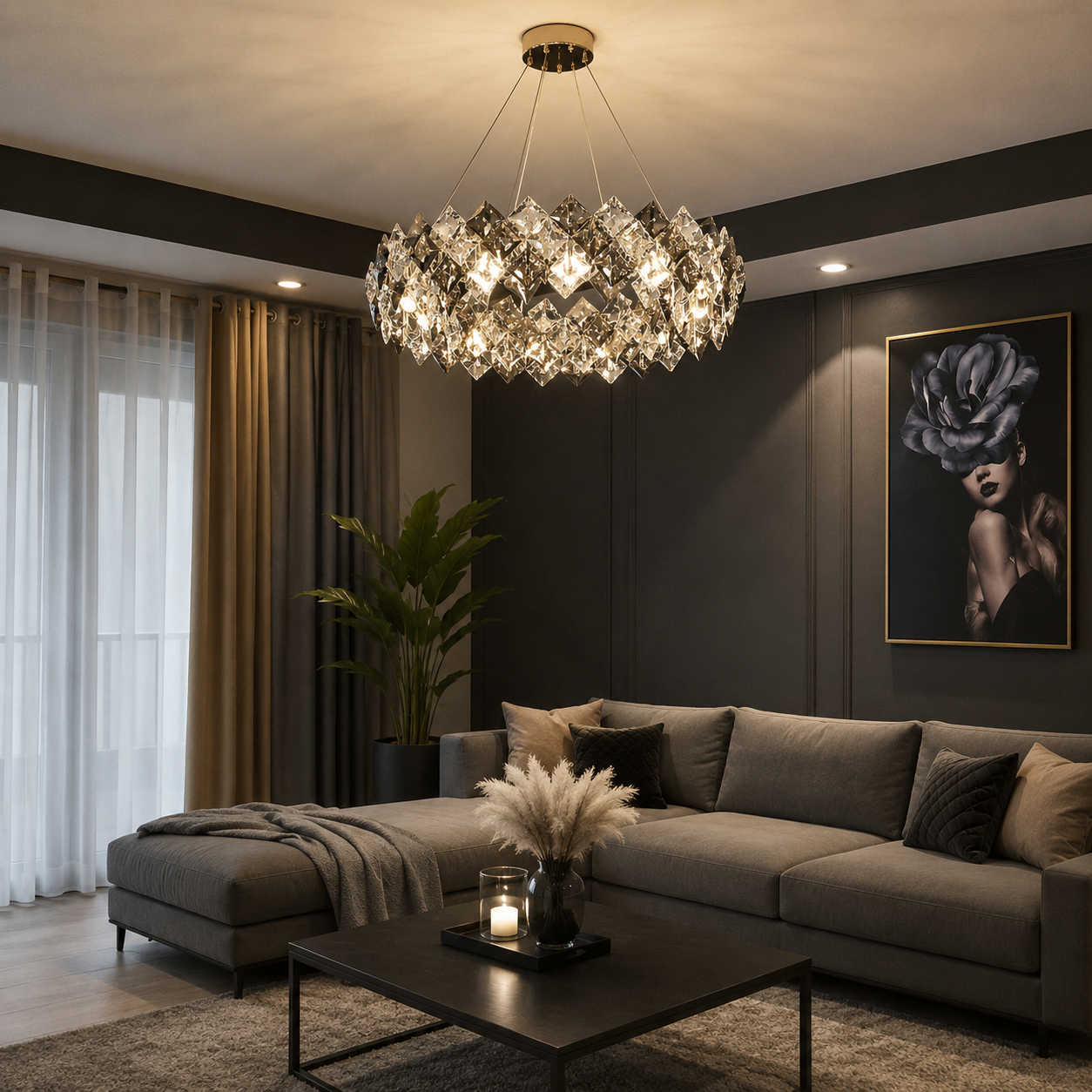 Candelabru Cristal Luxury Gold pentru Living Modern – Design Elegant LED