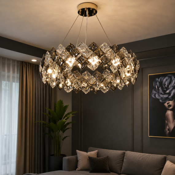 Candelabru Cristal Luxury Gold pentru Living Modern – Design Elegant LED