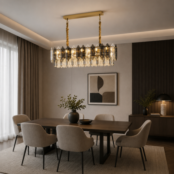 Lustra Cristal Auriu 30x80cm, 8xE27, Lustra pentru Living și Dormitor Modern, i20564