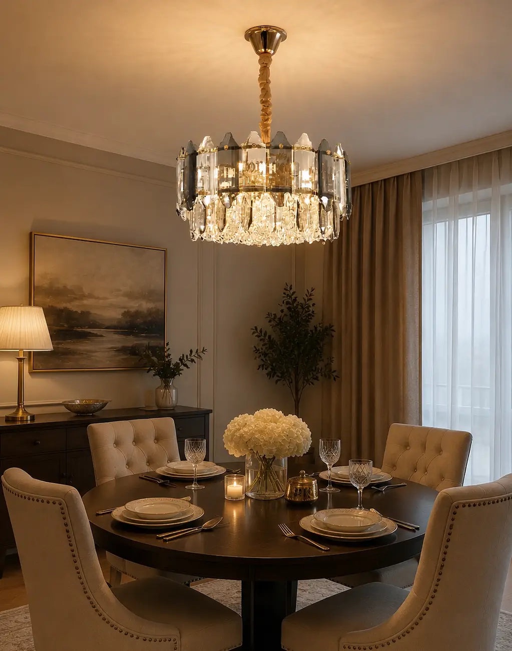 Lustră Cristal Auriu 50 cm, E27, Lustră pentru Living și Dormitor Modern, i20564