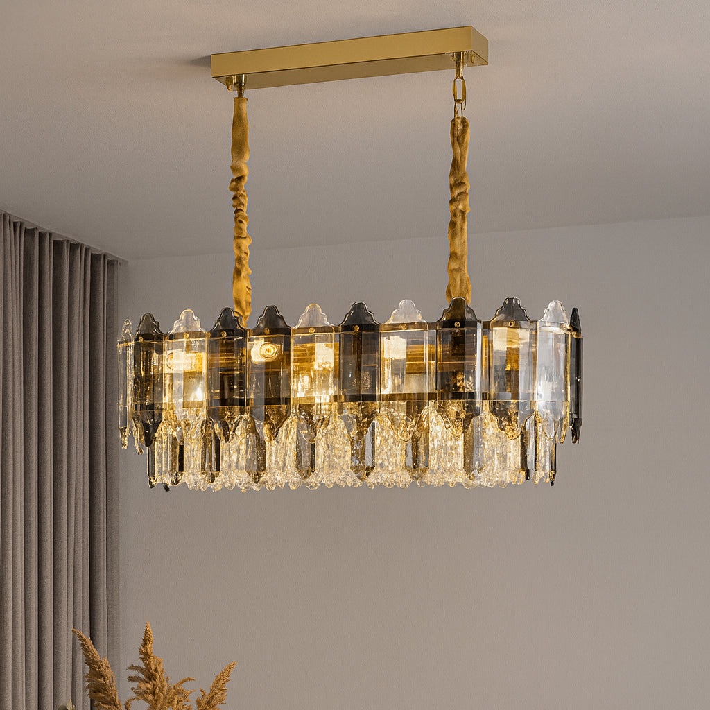 Lustra Cristal Auriu 30x80cm, 8xE27, Lustra pentru Living și Dormitor Modern, i20564