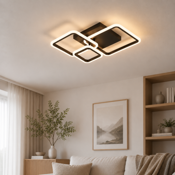 Lustra cu Telecomanda Neagra , 88w LED, 3 Tipuri Iluminat