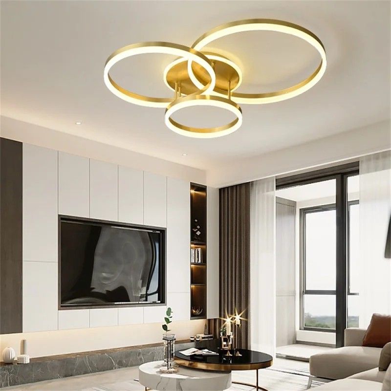 Lustra LED, Cu Telecomanda, 3 Tipuri De Lumina, Intensitate Reglabila, 160W, Auriu