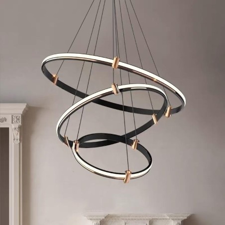 Lustra LED Negru cu 3 Cercuri 40cm+60cm+80cm Telecomanda cu lumina/rece/calda/neutra intensitate reglabila