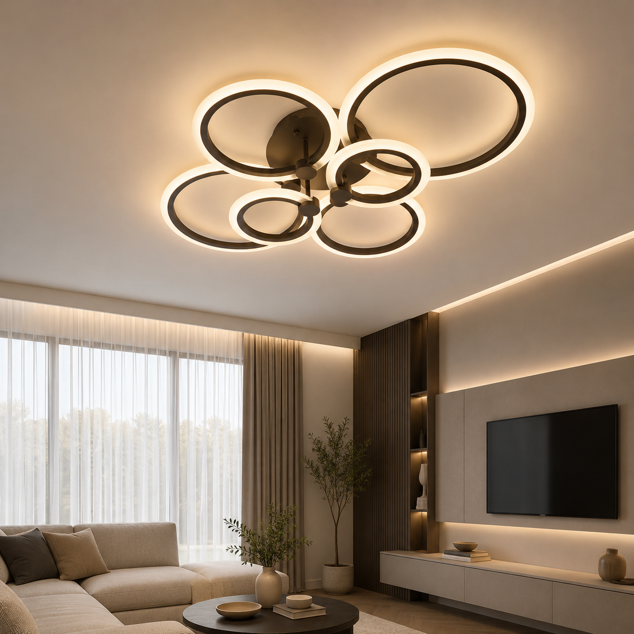 Lustra LED 6 Cercuri Maro cu Telecomanda 160W
