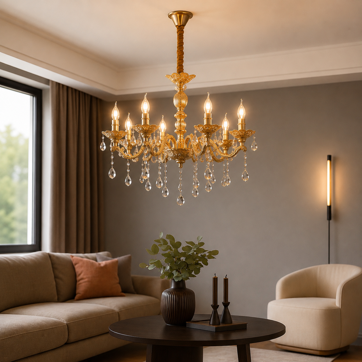 CANDELABRU CLASIC CU 7 BRATE, MODEL 98056/7 FINISAJ AURIU 7xE14