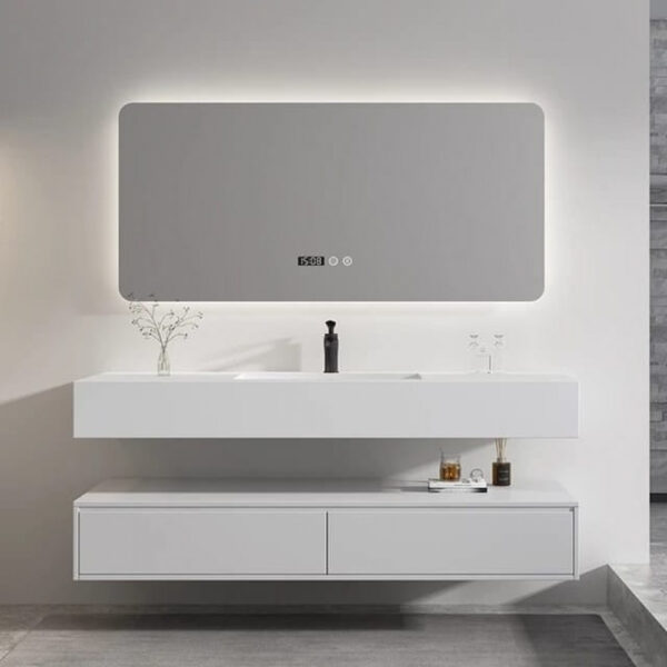 Oglindă Baie LED și Dezaburire Premium cu Senzor Touch Lumina Rece Caldă și Neutră 90x65 cm lumina ambientala spate ceas J174-9065