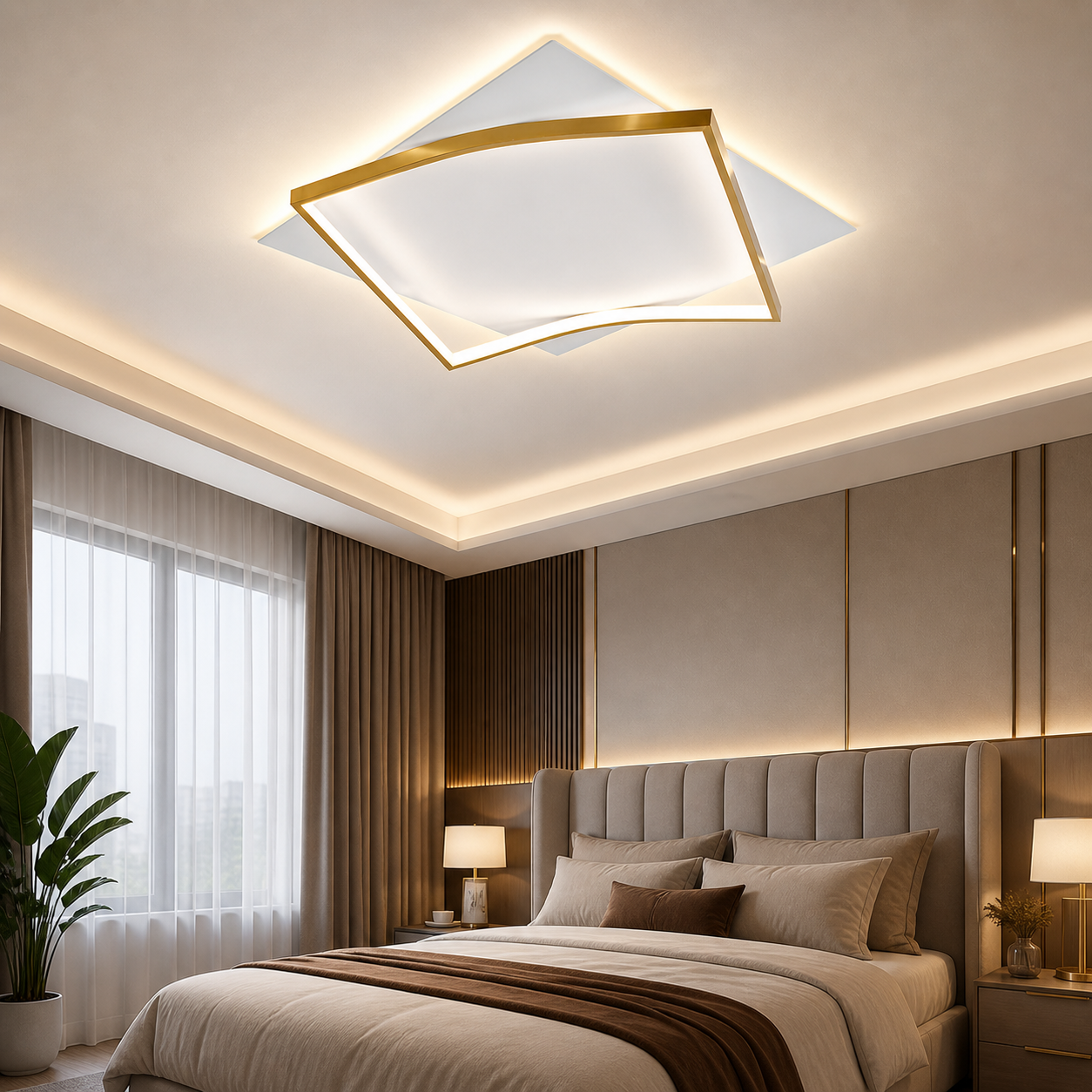 Lustra LED cu Telecomanda 108W, Alb-Auriu Design Modern, 3 Tipuri Iluminat, Dimabila