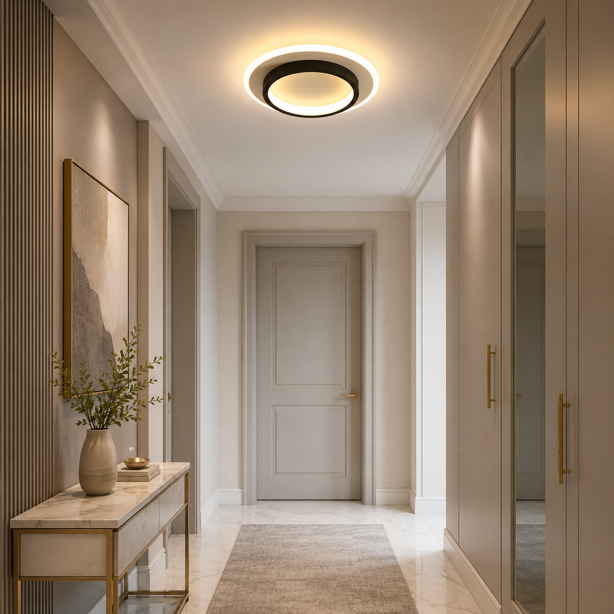 Lustra LED de Tavan, Alb-Negru 3 Tipuri de Iluminat, 44w