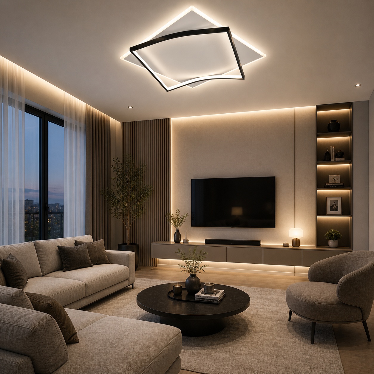 Lustra LED cu Telecomanda 108W, Alb-Negru Design Modern, 3 Tipuri Iluminat, Dimabila