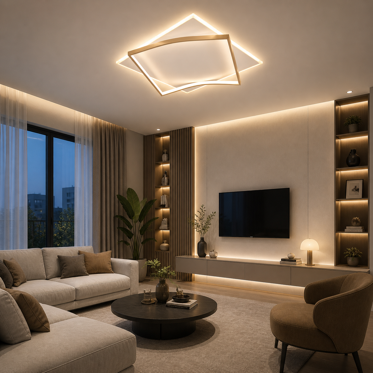 Lustra LED cu Telecomanda 108W, Alb-Auriu Design Modern, 3 Tipuri Iluminat, Dimabila