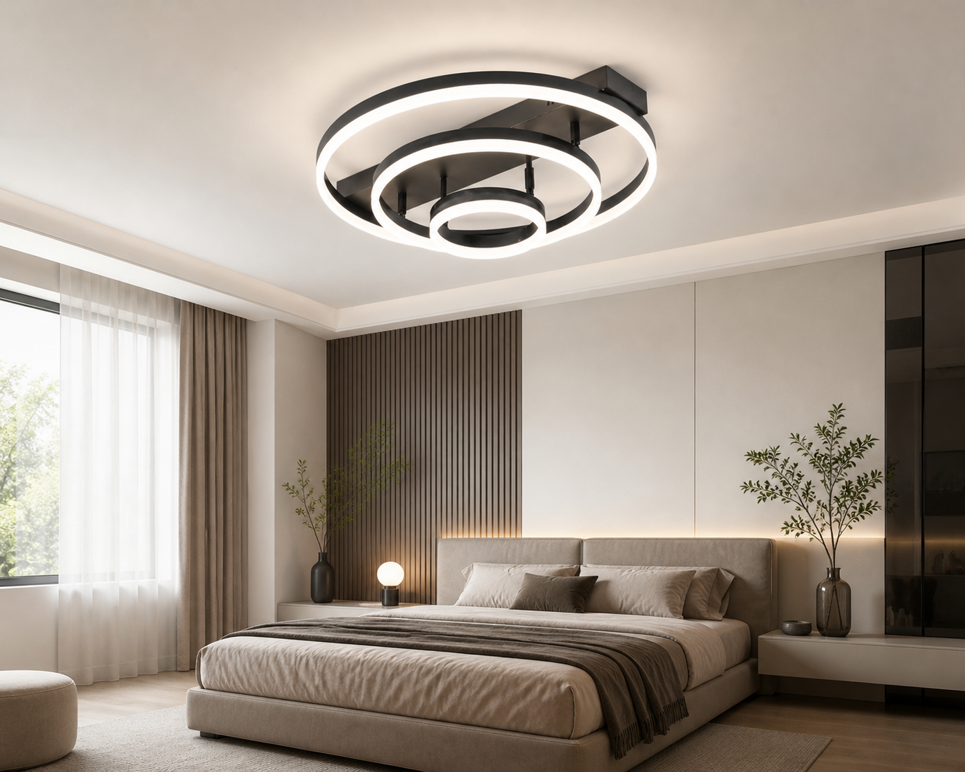 Lustra LED Modern cu Design Circular 160w Negru – Iluminat Elegant pentru Living și Dormitor