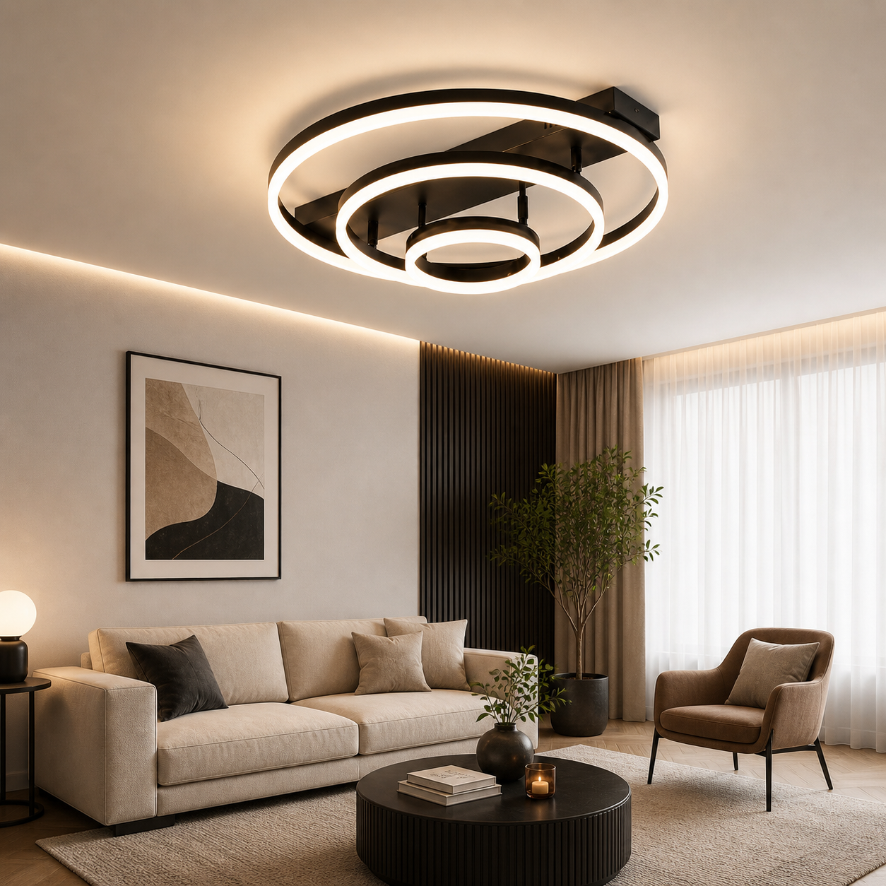 Lustra LED Modern cu Design Circular 160w Negru – Iluminat Elegant pentru Living și Dormitor