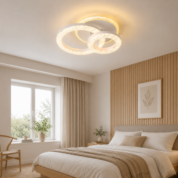 Lustra LED 2 Cercuri Ctistal 80W D35cm cu Telecomanda 80W cu lumina/rece/calda/neutra intensitate reglabila