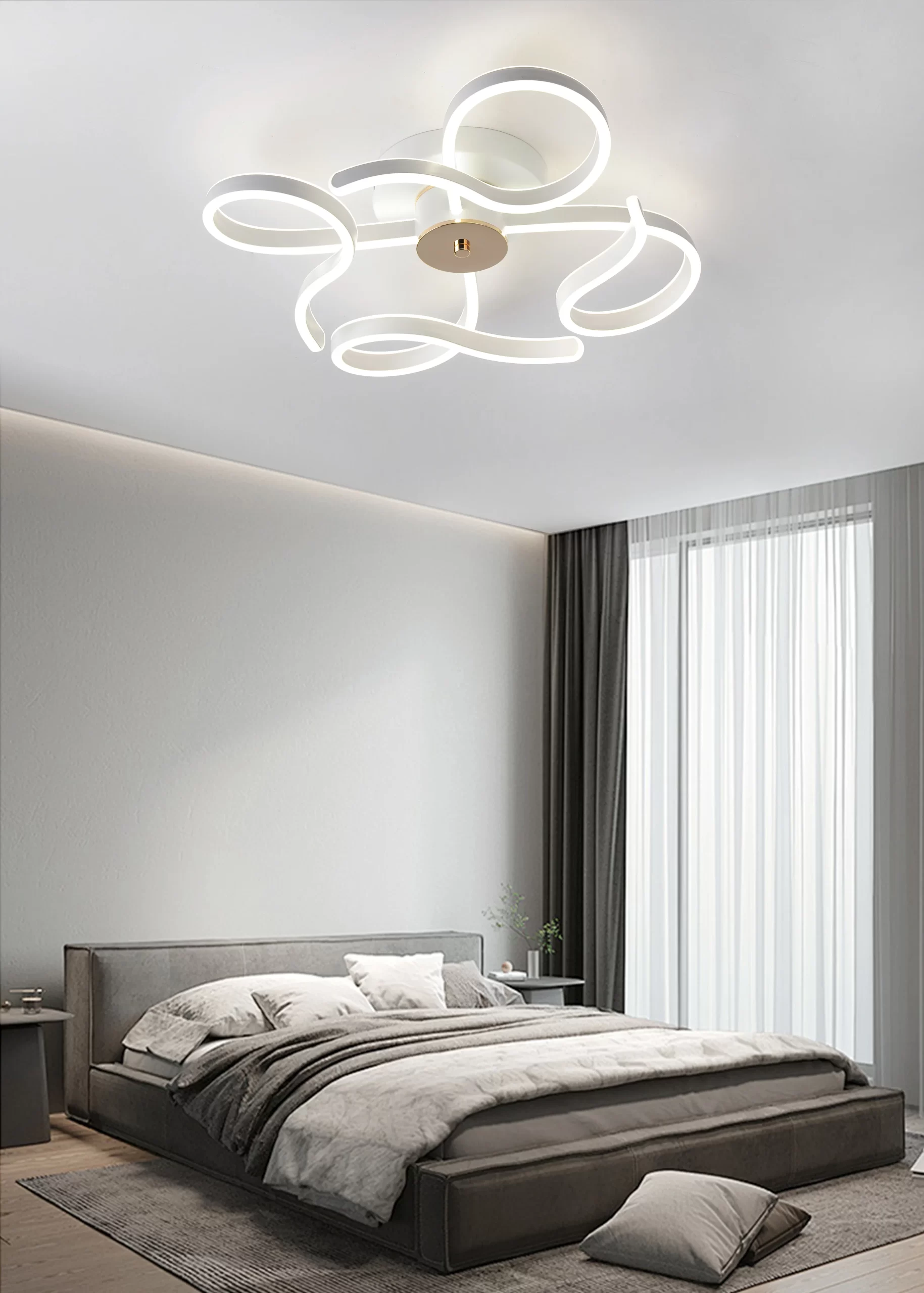 Lustra LED Cu Telecomanda, 3 Tipuri De Lumina, Intensitate Reglabila, 288W, Alb/Auriu