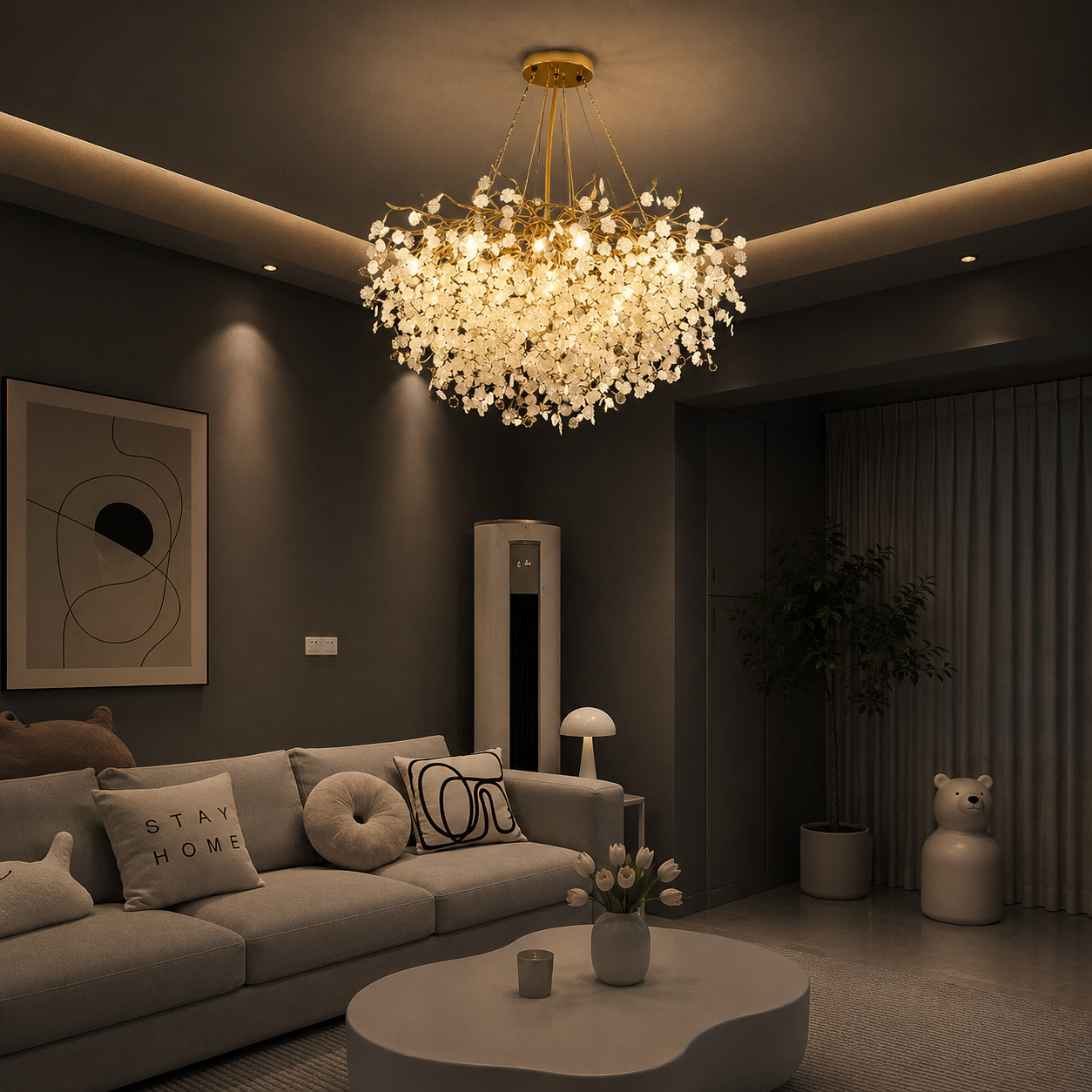Candelabru Modern Textura Cristal, Metal, 8 X E14, Auriu R9103/800