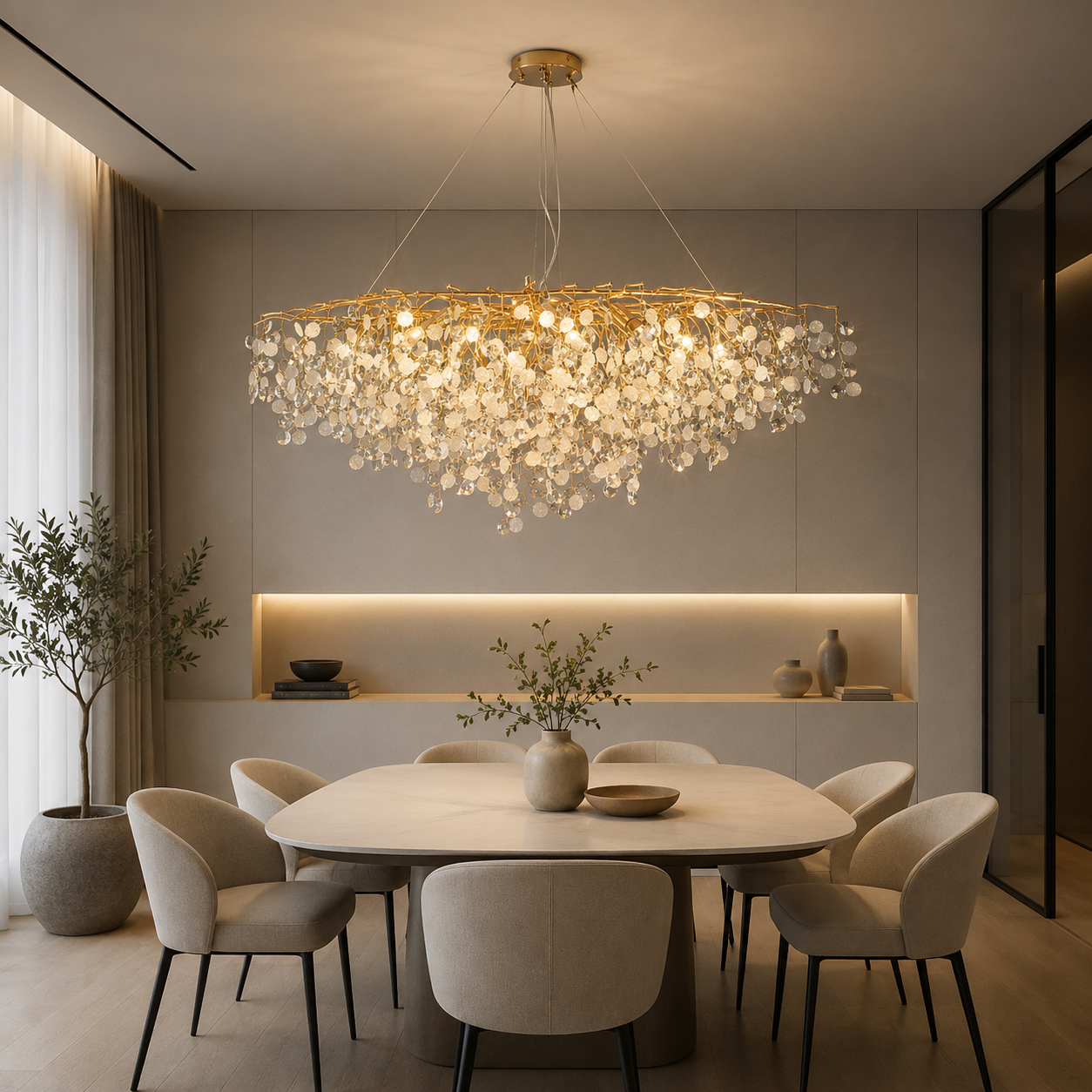 Candelabru Modern Textura Cristal, Metal, 10 X E14, Auriu R9103/1200+550