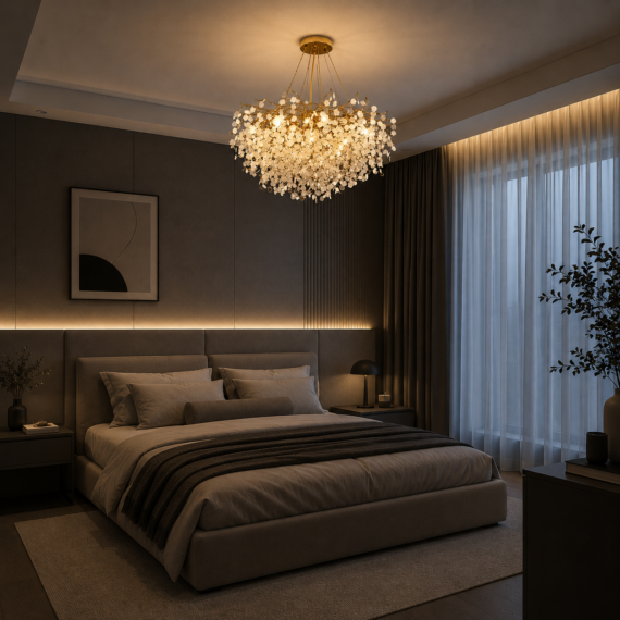 Candelabru Modern Textura Cristal, Metal, 8 X E14, Auriu R9103/800