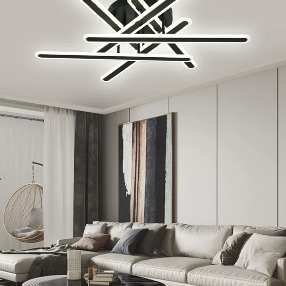 Lustra LED 126W  9117-6, Cu Telecomanda, 3 Tipuri De Lumina, Intensitate Reglabila Negru