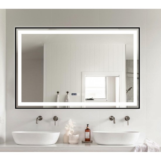 Oglinda Led Premium Touch Cu Functie Dezaburire, Ceas, 100X80cm, Rama Neagra