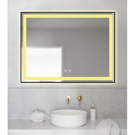 Oglindă Baie LED și Dezaburire Premium cu Senzor Touch, Lumina Rece, Caldă și Neutră, 80x60cm, cu rama Negru Mat