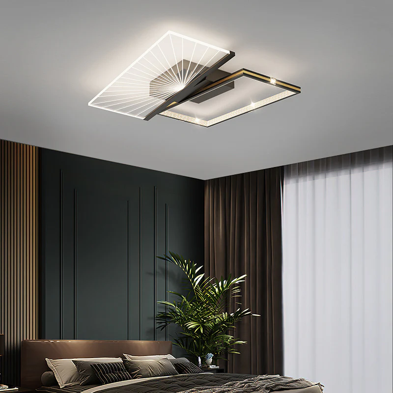 Lustra LED 9074/2, Cu Telecomanda, 3 Tipuri De Lumina, Intensitate Reglabila, 38W, Negru/Auriu