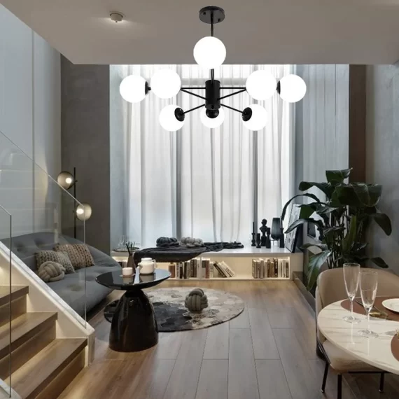 Lustra 5506/8, Cu Abajururi, 8 X E27, Negru