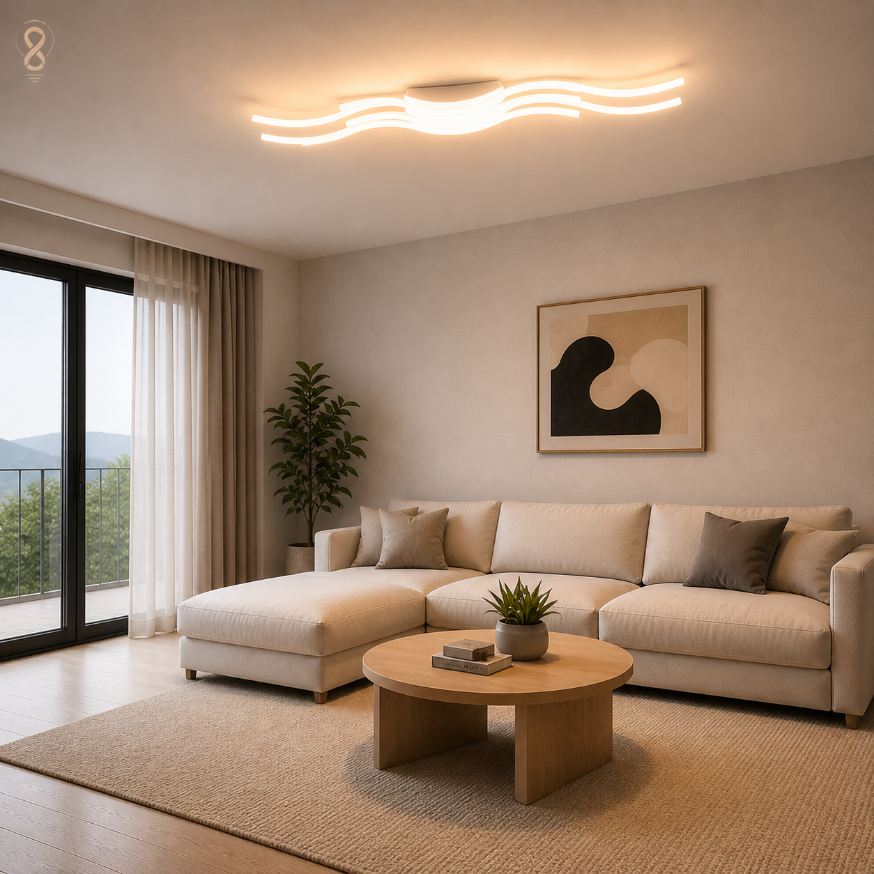 Lustra LED cu Telecomanda Waves 144w, Design Modern, Dimabil, 3 stimuli Iluminat