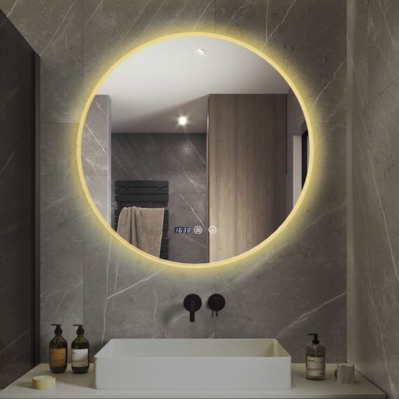 Oglinda Baie Cu Led, 60Cm, Functie Dezaburire, Ceas, Lumina calda -Rece- Neutru