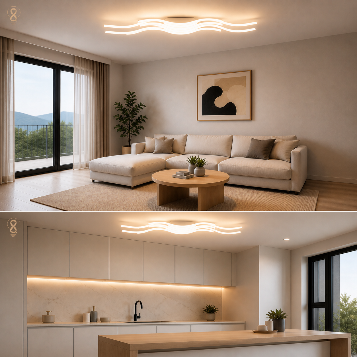 Lustra LED cu Telecomanda Waves 144w, Design Modern, Dimabil, 3 stimuli Iluminat
