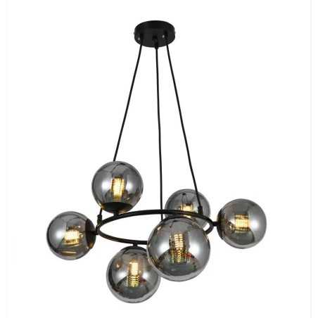 Lustra LED Neagra 6 Glob Sticla Doua Dimensiuni 6 x G9