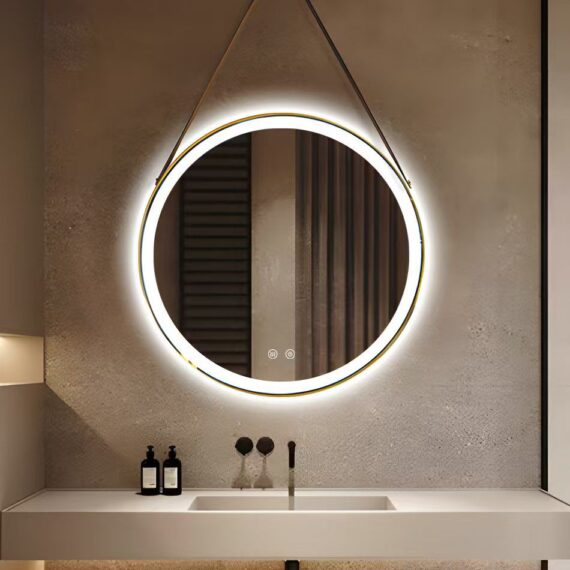Oglindă Baie Luxury LED și Dezaburire Rama Auriu Cu Pliele Premium cu Senzor Touch, Lumina Rece, Caldă și Neutră, 70cm