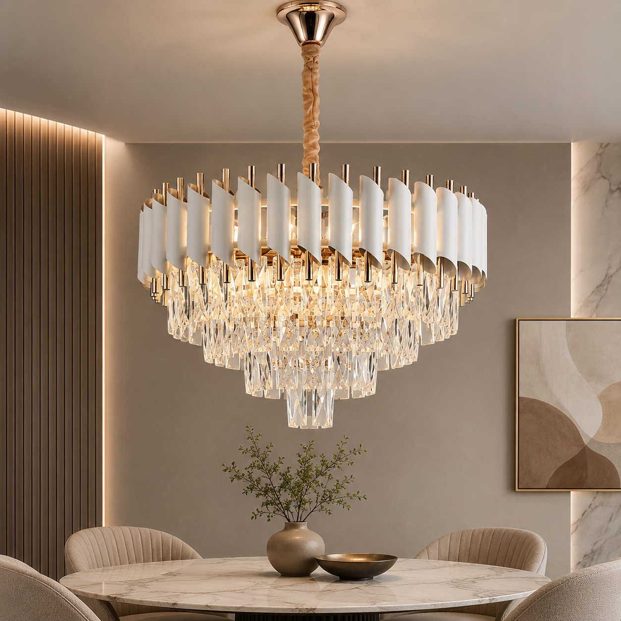 Candelabru Textura Cristal, Metal, 4 x E27, Alb/Auriu s9001/400