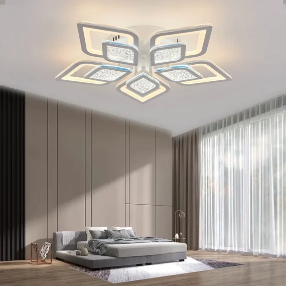 Lustra LED Flower cu Telecomanda, 3 Tipuri de Lumina, Intensitate Reglabila, 120W, Alb 566/3+3
