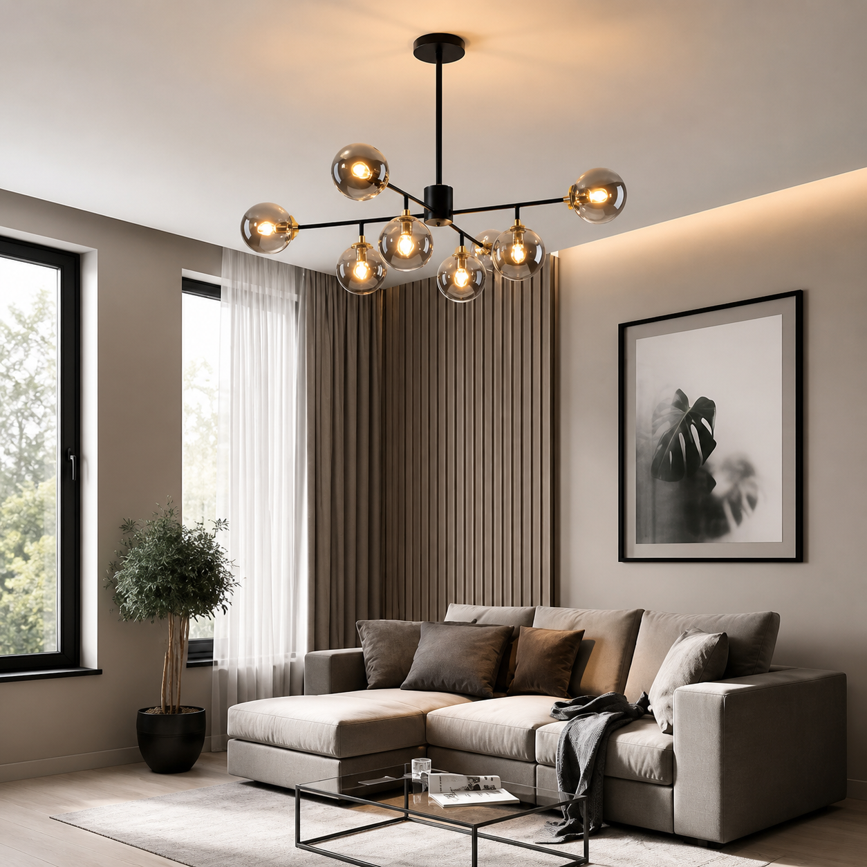 Lustra Moderna cu Globuri din Sticla, Design Elegant Negru Auriu, pentru Dormitor sau Living DF202