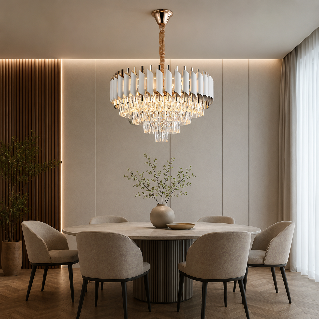 Candelabru Textura Cristal, Metal, 4 x E27, Alb/Auriu s9001/400