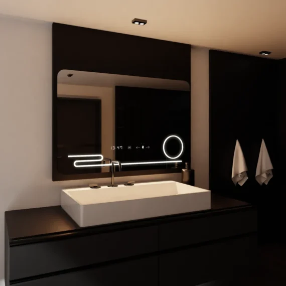 Oglinda LED 100x60 cm Senzor cu functie Dezaburire Termometru Ceas si lupa Cosmetica,  Lumina Rece/Calda/Neutra Dimabila,