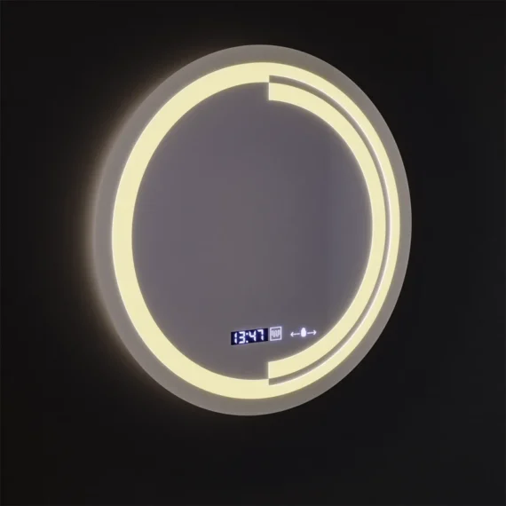 Oglinda LED Senzor 60CM  Sistem Dezaburire Termometru si Ceas Rotunda Diametru Lumina Rece/Calda/Neutra Dimabila