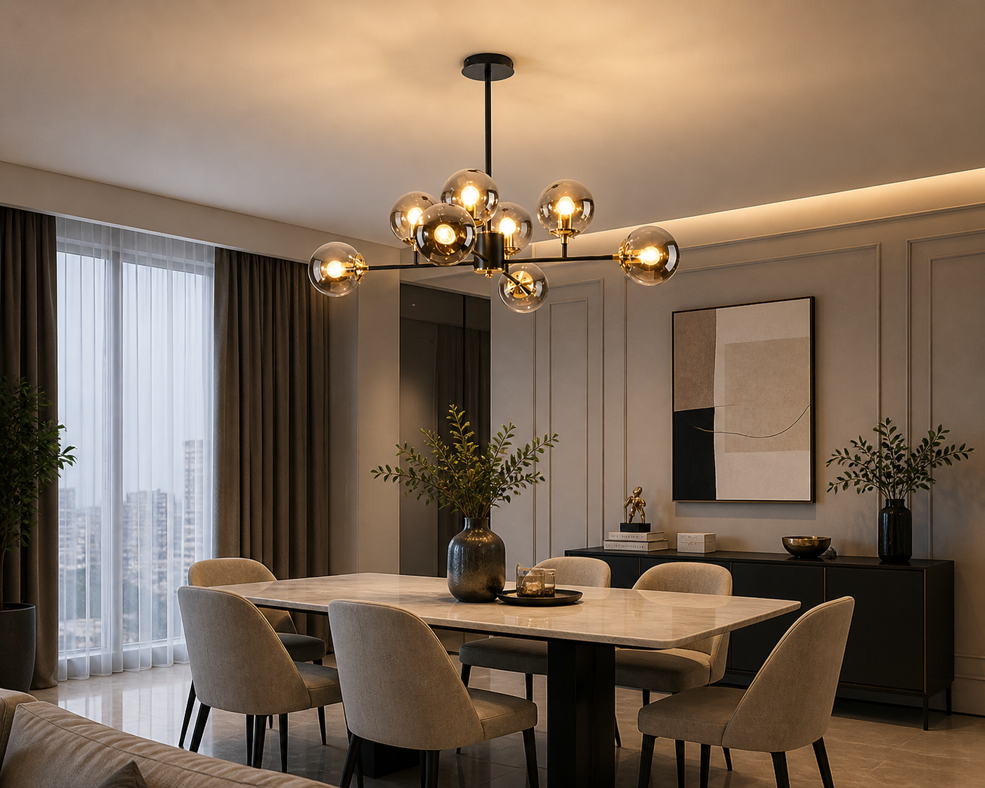 Lustra Moderna cu Globuri din Sticla, Design Elegant Negru Auriu, pentru Dormitor sau Living DF202