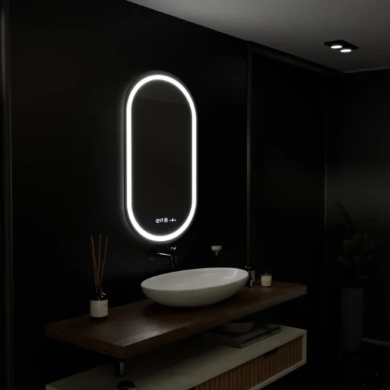 Oglinda LED 50x80 cm Senzor cu functie Dezaburire Termometru Ceas  Lumina Rece/Calda/Neutra Dimabila