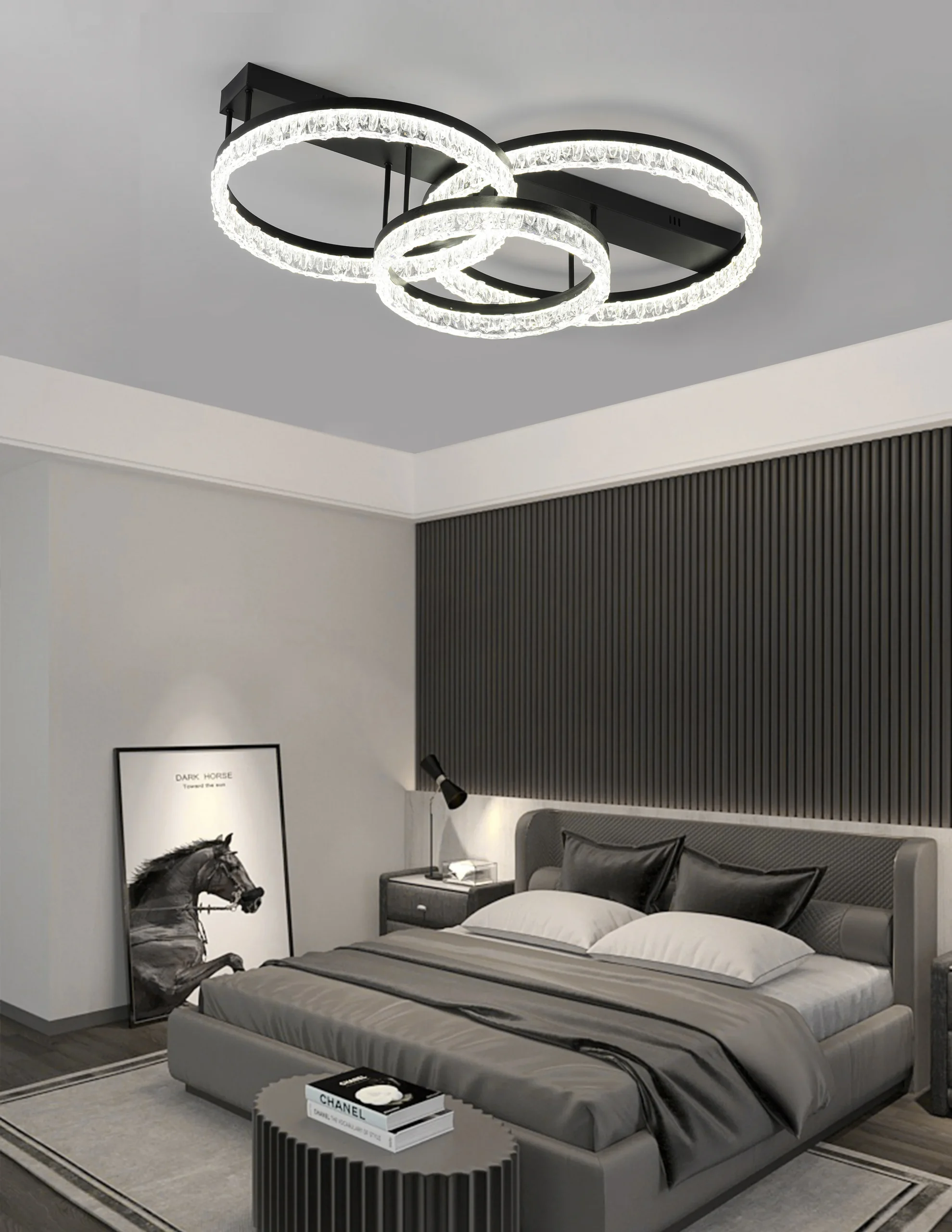Lustra LED 240w, cu Telecomanda, 3 Tipuri de Lumina, Intensitate Reglabila, Negru 9898/3