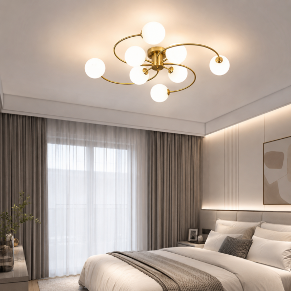 Lustra Moderna LED Aurie cu Globuri Opal pentru Dormitor sau Living Design Elegant 510-8