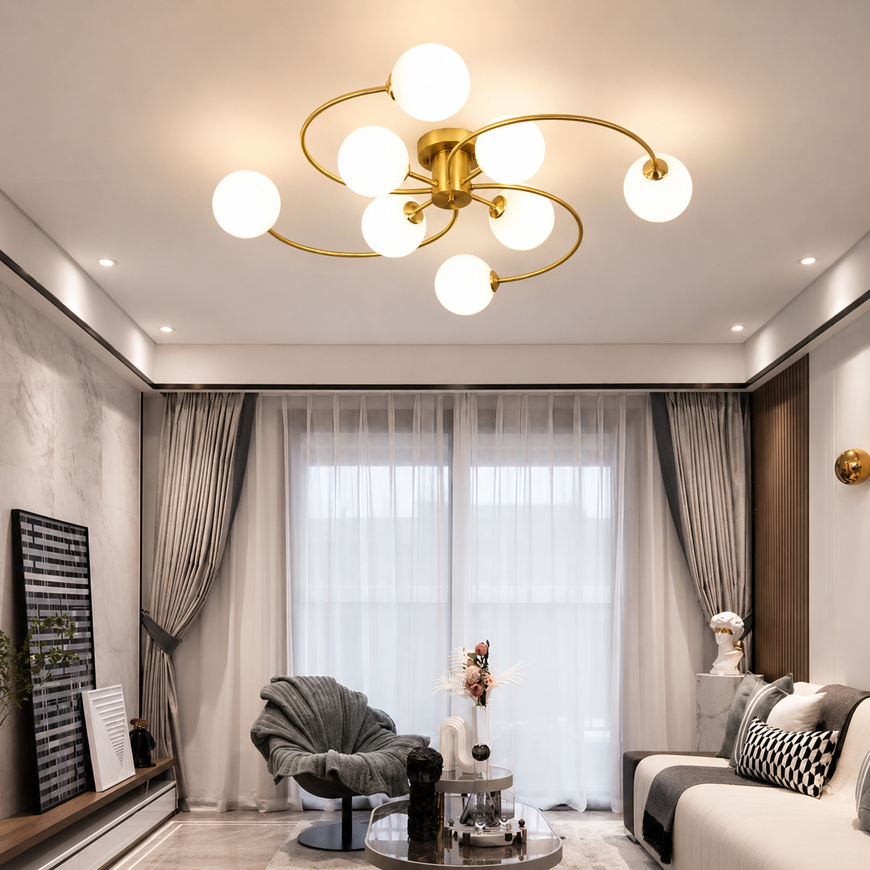 Lustra Moderna LED Aurie cu Globuri Opal pentru Dormitor sau Living Design Elegant 510-8