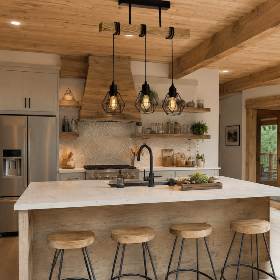 Lustra Cu Lemn Rustic bec E27