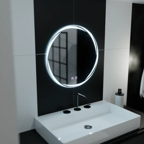 Oglinda LED Rotunda, 70cm, Touch, Dezaburire, Dimabila E48S