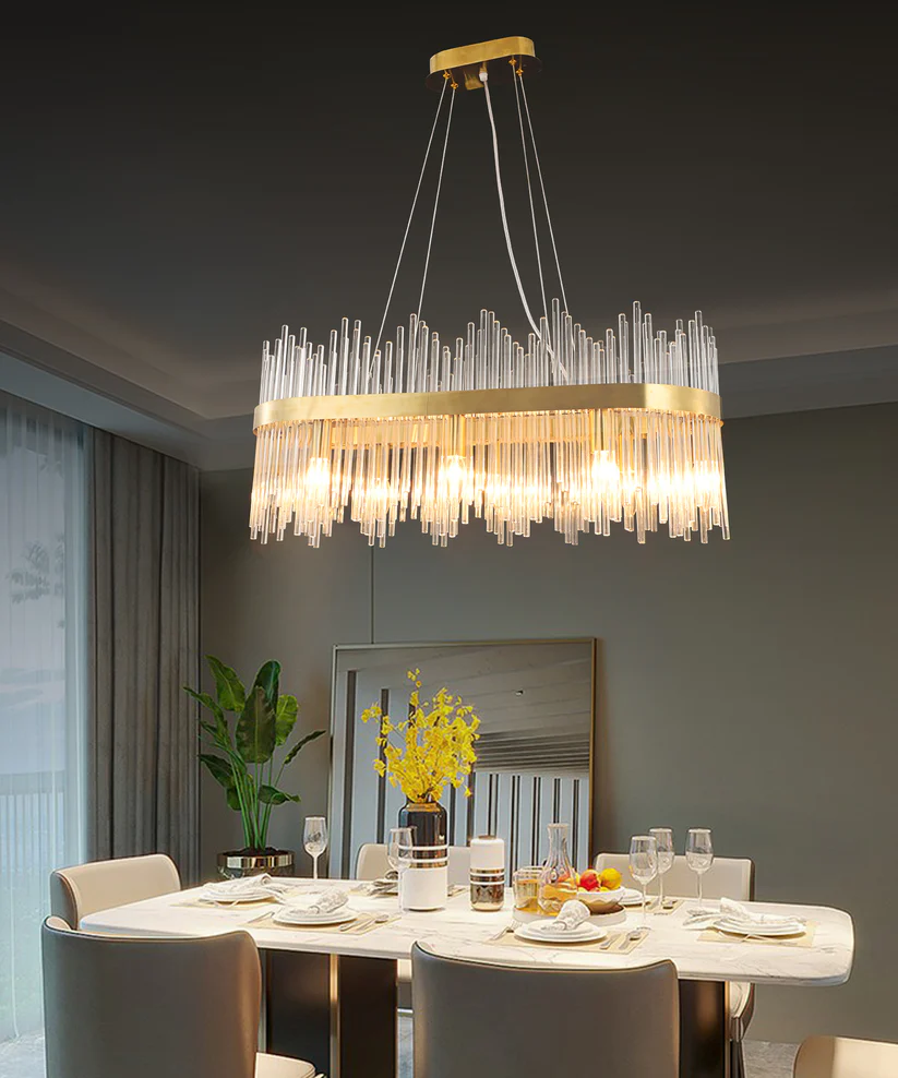 Candelabru LED 80x30cm 120W Textura Cristal cu Metal Auriu 8817