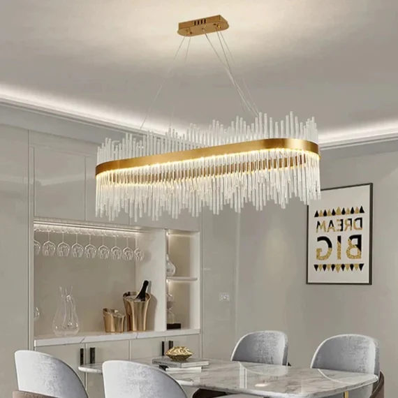 Candelabru LED 80x30cm 120W Textura Cristal cu Metal Auriu 8817