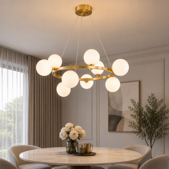 Lustra Moderna LED Aurie cu Globuri Opal – Design Elegant pentru Living și Dining 2415-9